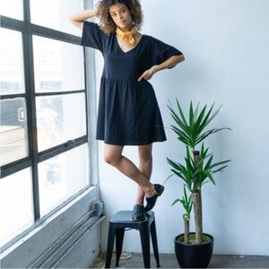 New Known Supply Navy Blue Revel Dress Mini Tie Waist Organic Cotton Casual Soft